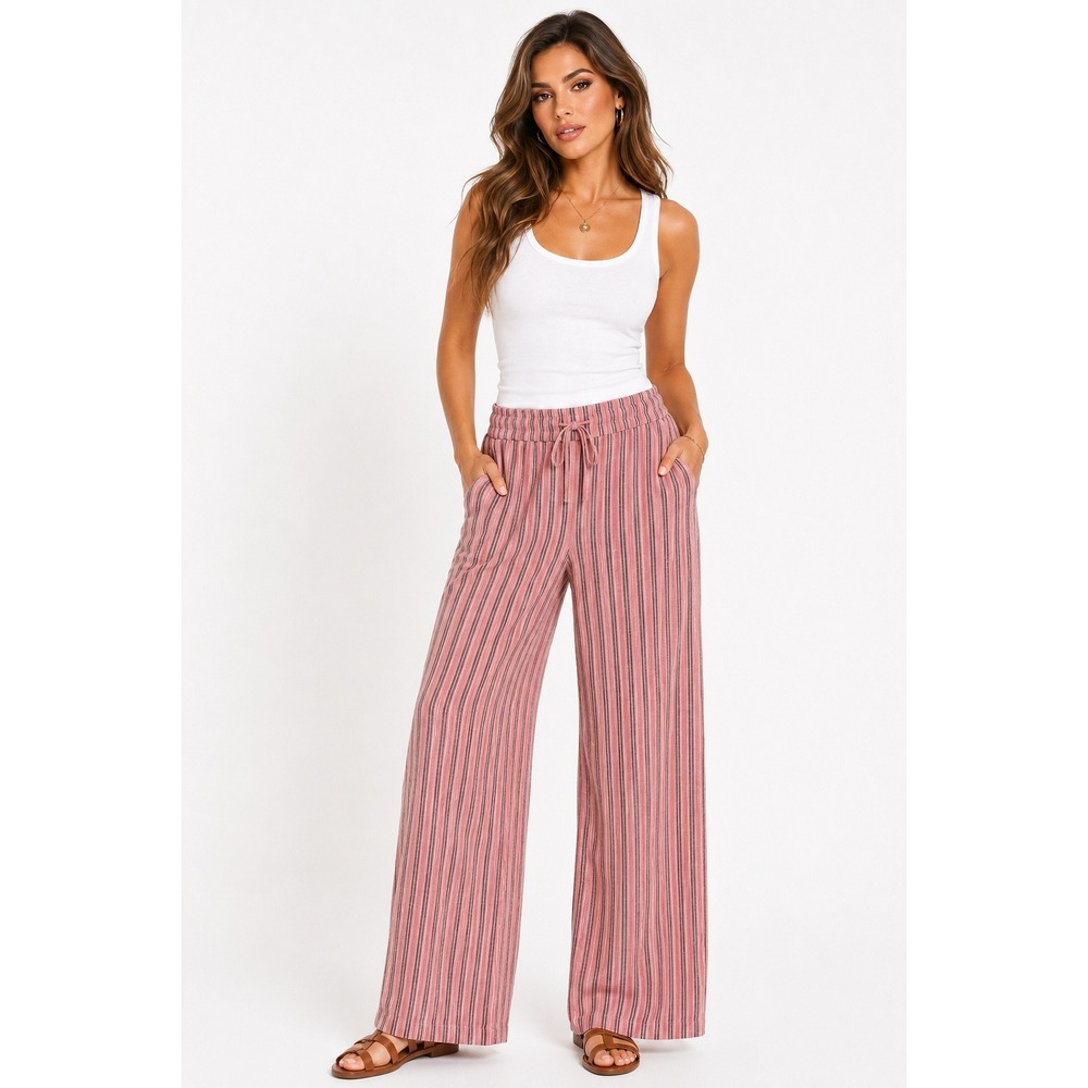 Friends Like These Pink Striped Wide Leg Drawstring Pants Women US 10 New